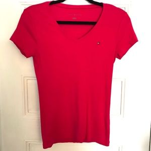 Tommy Hilfiger red short sleeve v neck top Medium